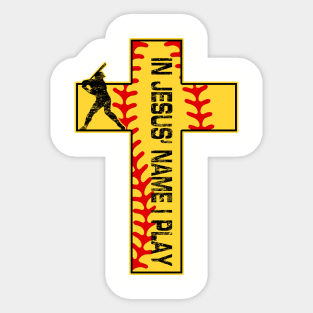 Softball In Jesus Name I Pray Christian Cross Faith Batter Sticker